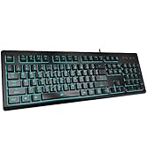 POWZAN Light Up Quiet Gaming Keyboard - Membrane Silent Wired Keyboard with Low Profile Lighted K...