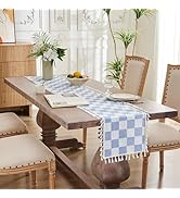Ohocut Blue Checkered Table Runner with Tassel Farmhouse Rustic Vintage Cute Aesthetic Retro Cott...