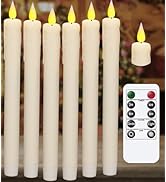 KSWING Upgraded Real Wax LED Flameless Taper Candles with Remote, 6 PCS White Dripping Candlestic...