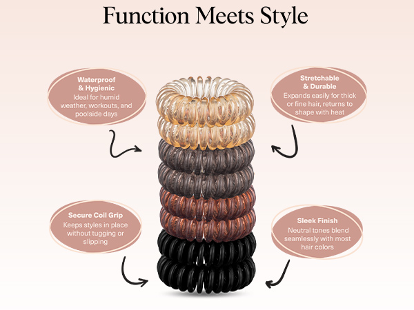 Kitsch Spiral Hair Ties for Women Waterproof Ponytail Holders for Teens