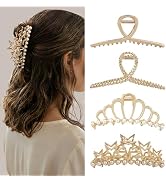 Bphne 4 Pack Hair Clips for Women – Gold Metal Hair Claws with Pearl Embellished, 3.54 inch Stron...