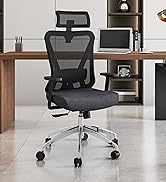 Techni Mobili, Black Truly Ergonomic Mesh Office Chair with Headrest &amp; Lumbar Support