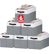 6 Pack Large Storage Baskets | Closet Shelf Nursery Organizer Bins with Handles | Foldable Fabric...
