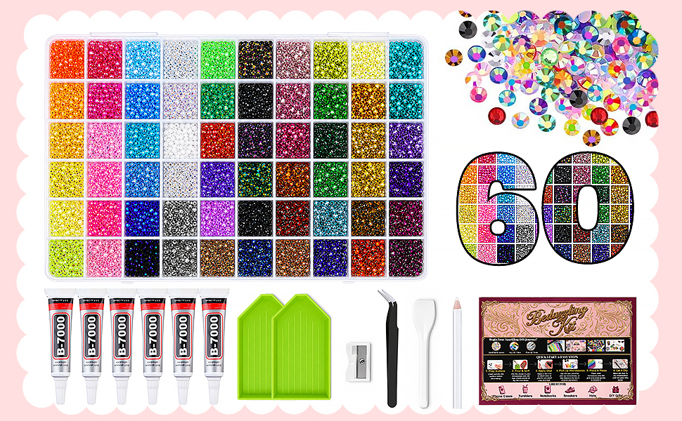 60 colors Bedazzling Kit Rhinestones for Crafting 3mm SS10 NonHotfix