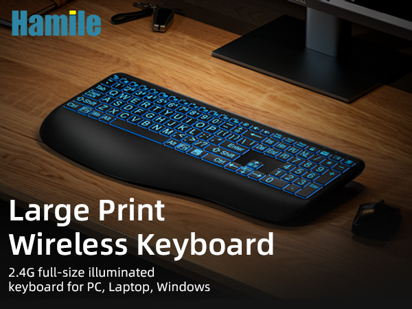 Hamile Large Print Backlight Wireless Keyboard