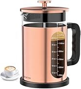 QUQIYSO French Press Coffee Maker 51oz 304 Stainless Steel French Press with 4 Filter, Borosilica...