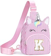 YOOLIFE Birthday Gifts for 2 3 4 5 6 7 8 Year Old Girls, Small Initial Sling Bag Personalized Fan...
