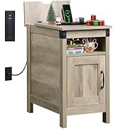 WLIVE End Table with Charging Station, Narrow Side Table for Living Room, Farmhouse Night Stand w...