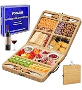 Travel Charcuterie Boards, Cheese Board Folding Outdoor Picnic Cheese Tray Set with Knife Cutting...