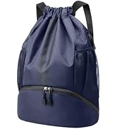 Hoedia Drawstring Backpack for Swim, Sports Gym Bag Beach Cinch with Shoes Compartment and Wet Pr...