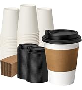 VPACKDUO 12 oz 100 Pack Paper Cups with Lids and Sleeves