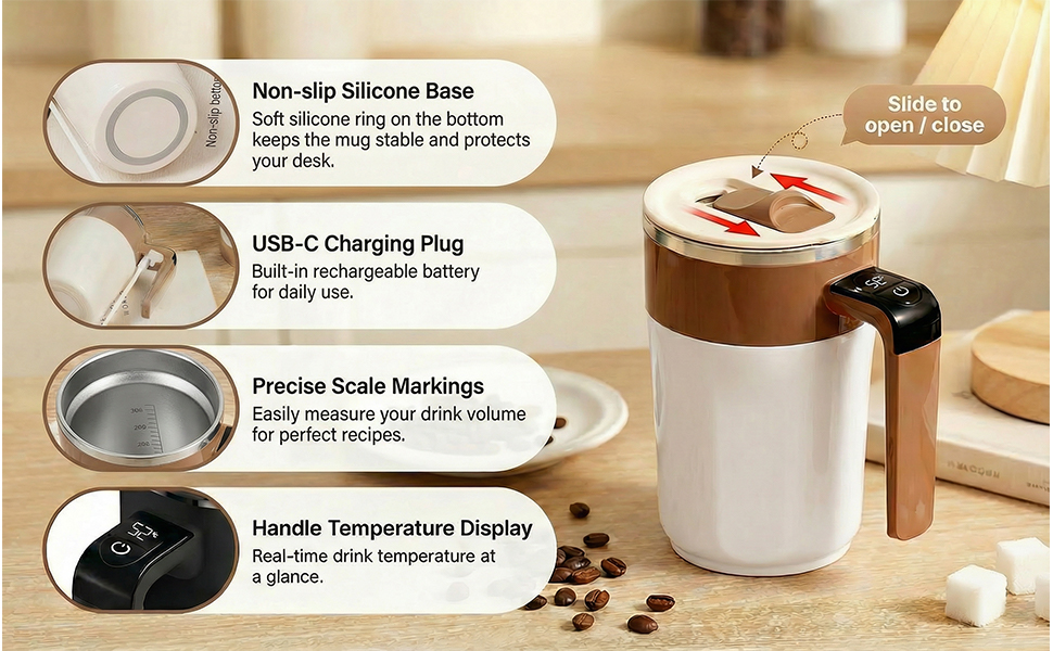 automatic magnetic stirring coffee mug with