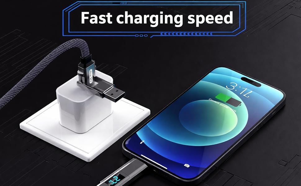 4-in-1 fast charging cable showing dual input USB-C , 100W Power Delivery support