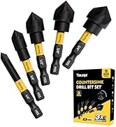 TOLESA 5PCS Countersink Drill Bit Set with 82 Degree 5 Flutes Design, Nitride Coating HSS 1/4" He...