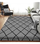 TOOHUB Rug Fluffy Rug for Bedroom, Super Soft Rug, 5X7Feet Stripe Checkered Rug Anti-Skid High Pi...