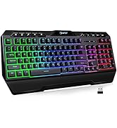 NPET K32 Wireless Gaming Keyboard RGB with Wrist Rest - Long-Lasting Rechargeable Battery - Quick...