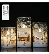 DRomance Snowman Glass Flameless Candles Battery Operated with Remote and Timer Real Wax LED Flic...
