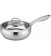 American Dream 9.5" Stainless Steel Fry Pan with Glass Lid – Durable Non-Stick Frying Pan, Even H...