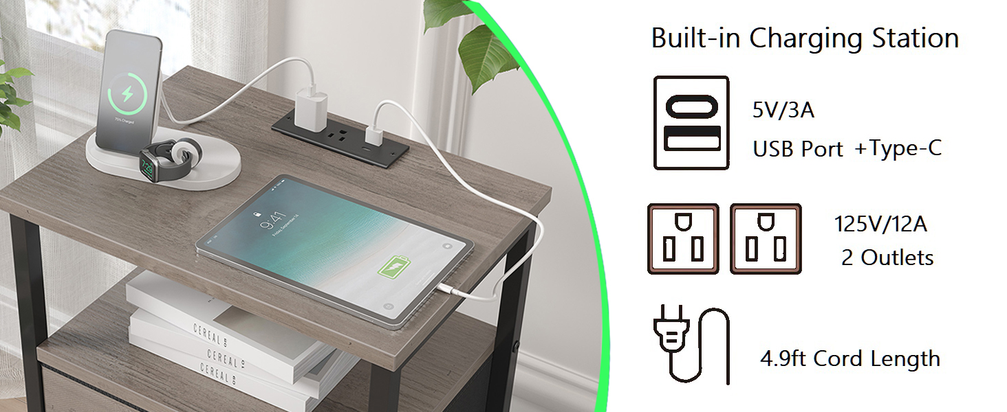 rustic brown nightstands with charging station