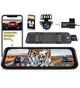 Inefala 3 Channel 9.66" Mirror Dash Cam with Front 2K, Inside &amp; Rear 1080P with WiFi, G-Sensor, L...