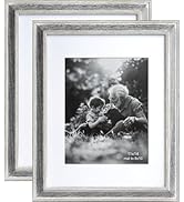 Yaetm 11x14 Rustic White Wood Picture Frame with Mat for 8x10, Weathered Solid Wood Frame with Re...