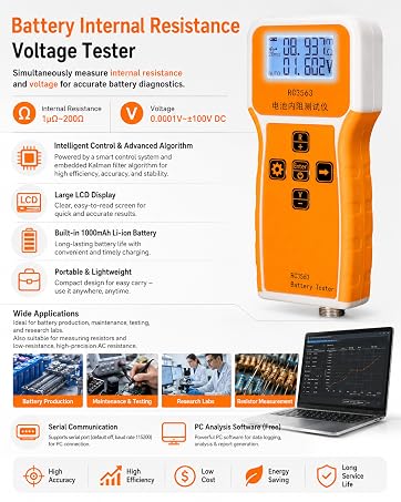 Battery Tester, 200O 100V Portable Battery Internal Resistance Voltage Tester