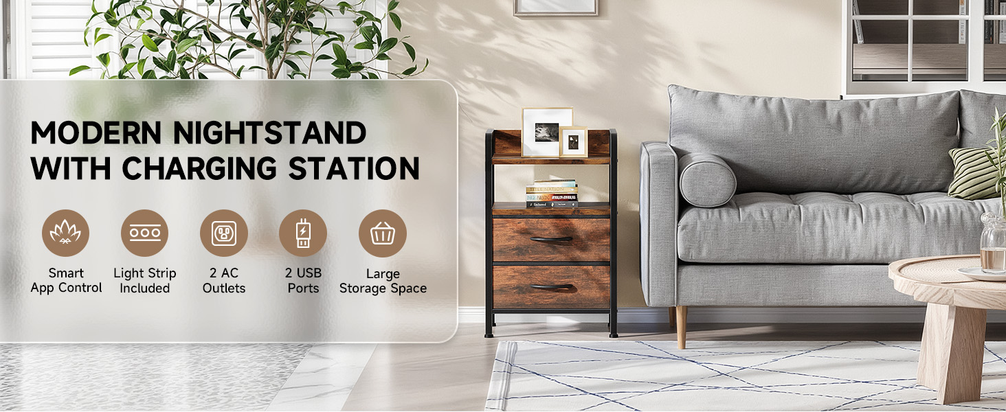 brown nightstand with charging station