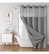 eachope Grey No Hook Waffle Weave Shower Curtain with snap-in Liner Replacement, 230GSM Waterproo...
