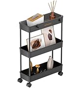 Slim Rolling Storage Cart - Narrow Bathroom Organizer, Mobile Shelving Unit for Kitchen, Laundry,...