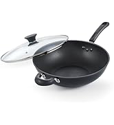 Cook N Home Hard Anodized Nonstick Wok with Lid 12-Inch, Non Stick Stir-Fry Pan, Flat Bottom Wok ...