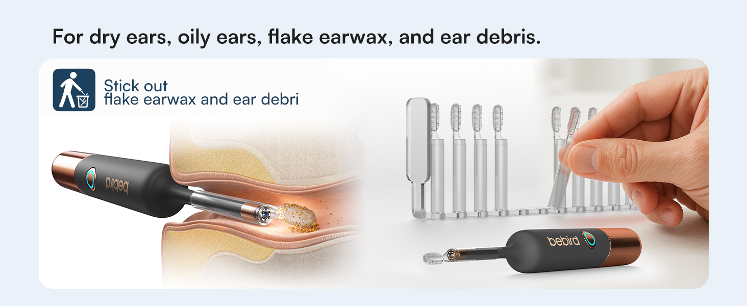 For dry ears, oily ears, flake earwax, and ear debris.