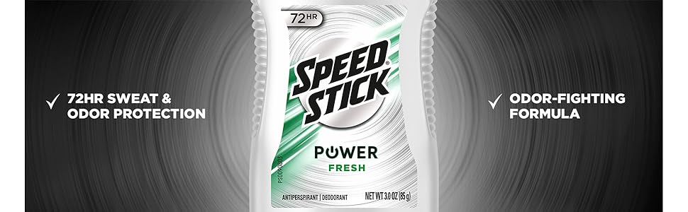 Stick of Speedstick antipersirant and words 72 Hour Sweat and Odor Protection