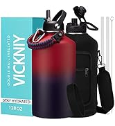 1 Gallon Water Bottle with Straw - 128oz Stainless Steel Water Jug with Sleeve Carrier Bag, Auto ...