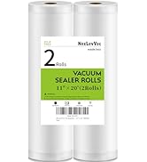 NexLevVac Vacuum Sealer Bags Rolls for Food 11"x20' Rolls 2 Pack,Seal a Meal Bags,Food Saver Bags...
