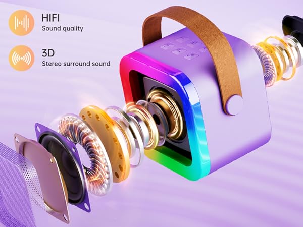 Mini Karaoke Machine Speaker for Kids Adults, Portable Bluetooth with 2 Wireless Microphones