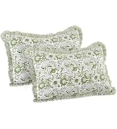 CPC Agate Green 100% Cotton Block Print Ruffle Sham Cover 20X30 inch Pack of 2, Handmade Boho Flo...