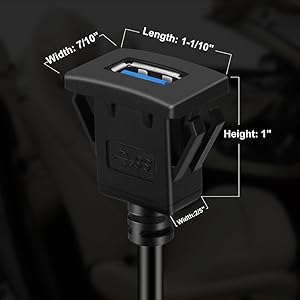 BATIGE SQUARE USB 3.0 CAR MOUNT FLUSH CABLE size