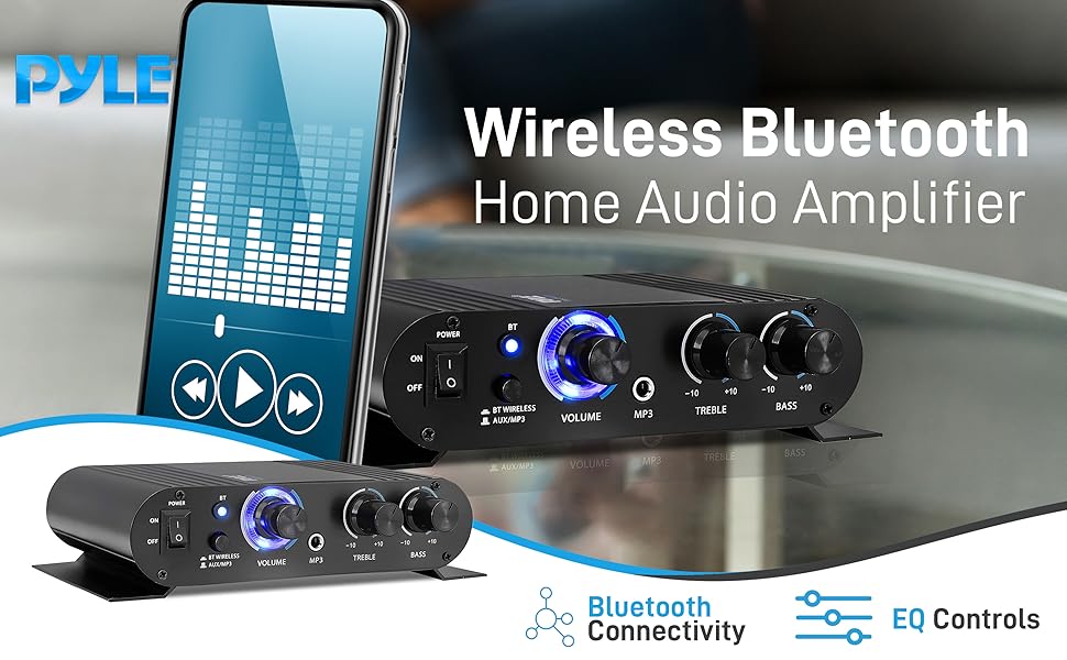 Wireless Bluetooth Home Audio Amplifier - 90W Dual Channel Mini Portable Power Stereo Sound Receiver