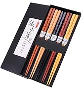GLAMFIELDS Reusable Chopsticks Japanese Natural Wooden 5 Pairs Classic Style Lightweight Hand-Car...