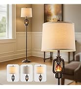 63'' Farmhouse Lantern Floor Lamp for Living Room with 2 Light Sources, Rustic Vintage Resin Tall...