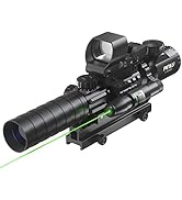 PINTY Rifle Optical Scope &amp; Red Dot Combo with Red/Green Laser, Illuminated Reticle for 20mm Pica...