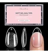 MelodySusie Short Almond Nail Tips - 300Pcs Clear Acrylic, Half Matte Full Cover Press on Nails f...