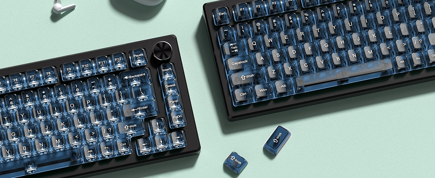 Haze Blue Clear keycaps,Transparent MDA keycaps,Ceramic Jelly Key caps Set,Shine Through Key caps