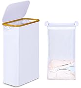 iEGrow 60L Slim Laundry Hamper, Narrow Laundry Basket with Lid,Foldable Clothes Hamper with Bambo...