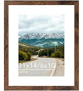 QOTIB 11x14 Picture Frame with 8x10 Mat Deep Brown, Display 8x10 with Mat or 11x14 Without Mat, W...