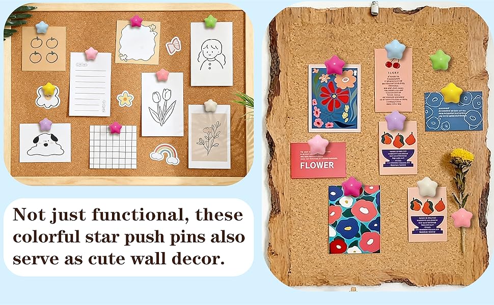 The star shaped push pins decorate the wall very cutely