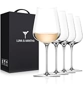 LUNA &amp; MANTHA White Wine Glasses Set of 4, Crystal Wine Glasses with Stem, Hand Blown 14oz, Perfe...