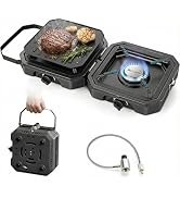 Gonex 2 Burner Propane Camping Stove with Griddle &amp; Grates, Portable Foldable Cooking Stove with ...