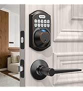 TEEHO TE002L Fingerprint Door Lock with 2 Lever Handles, Keyless Entry Deadbolt with Handle Set, ...