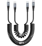 KIYODA 3FT &amp; 6FT USB C to USB C Cable 2Pack - Coiled Type C Fast Charging Cable for Car, Compatib...